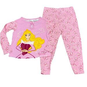 VTG Disney Store Cotton Pajamas Princess Aurora Pink Sleeping Beauty Top Pants